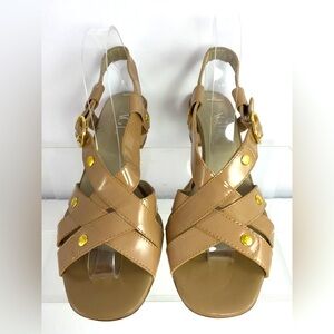 AGL Vero Cuoio Italian Cream Patent Leather Heeled Sandals size EU 37.5 / US 7